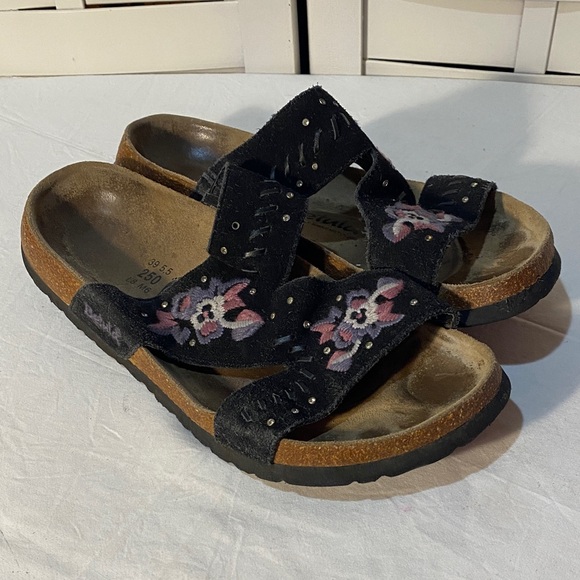 Birkenstock Betula Black Floral Embroidery Sandals Size 8 - Picture 1 of 4
